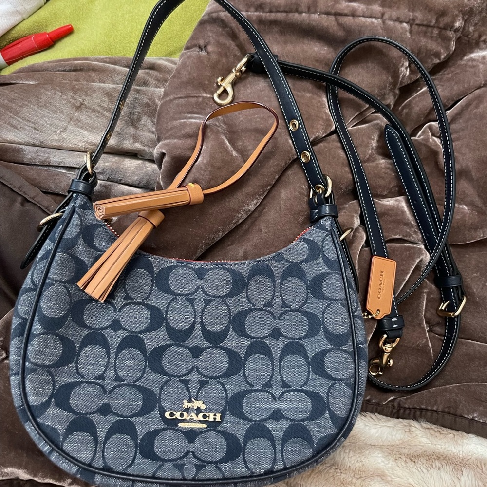 coach cleo denim hobo bag